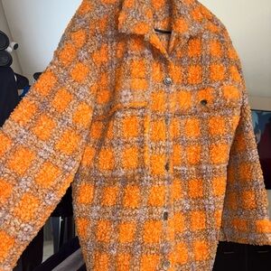 Orange and Brown Checkered Fleece Jacket